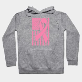 Breast Cancer Ribbon with American Flag Hoodie